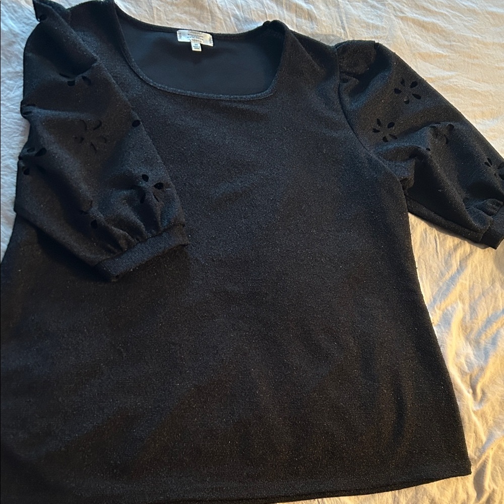 Women's Black Puff Sleeve Cutout Blouse